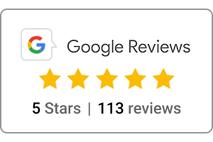 Google Reviews 5 Stars / 113 Reviews - Badge